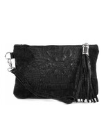 Suede kroko clutch | make-up tasje | Zwart