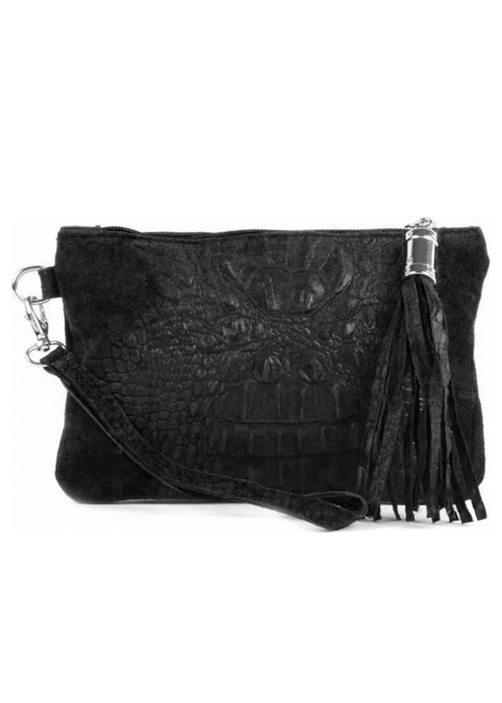 Suede kroko clutch | make-up tasje | Zwart