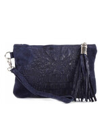 Suede kroko clutch | make-up tasje | Donkerblauw