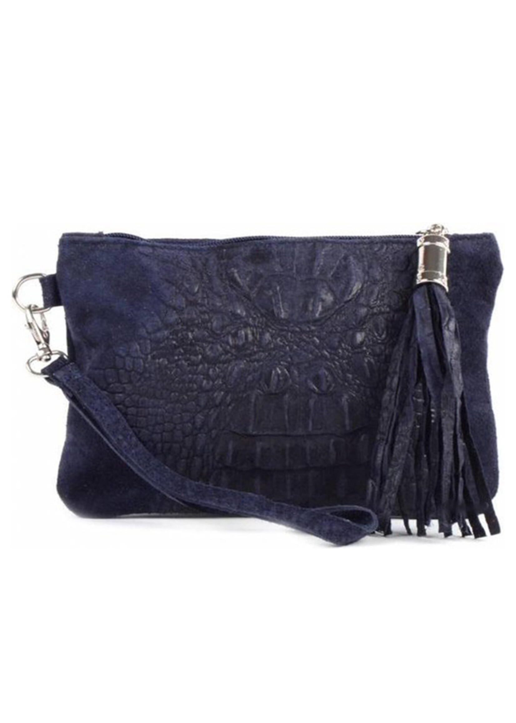 Suede kroko clutch | make-up tasje | Donkerblauw