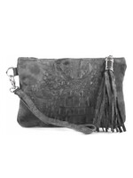 Suede kroko clutch | make-up tasje | Grijs