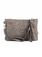 Suede kroko clutch | make-up tasje | Taupe