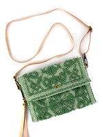 Ibiza Clutch met leren schouderband - Mosgroen