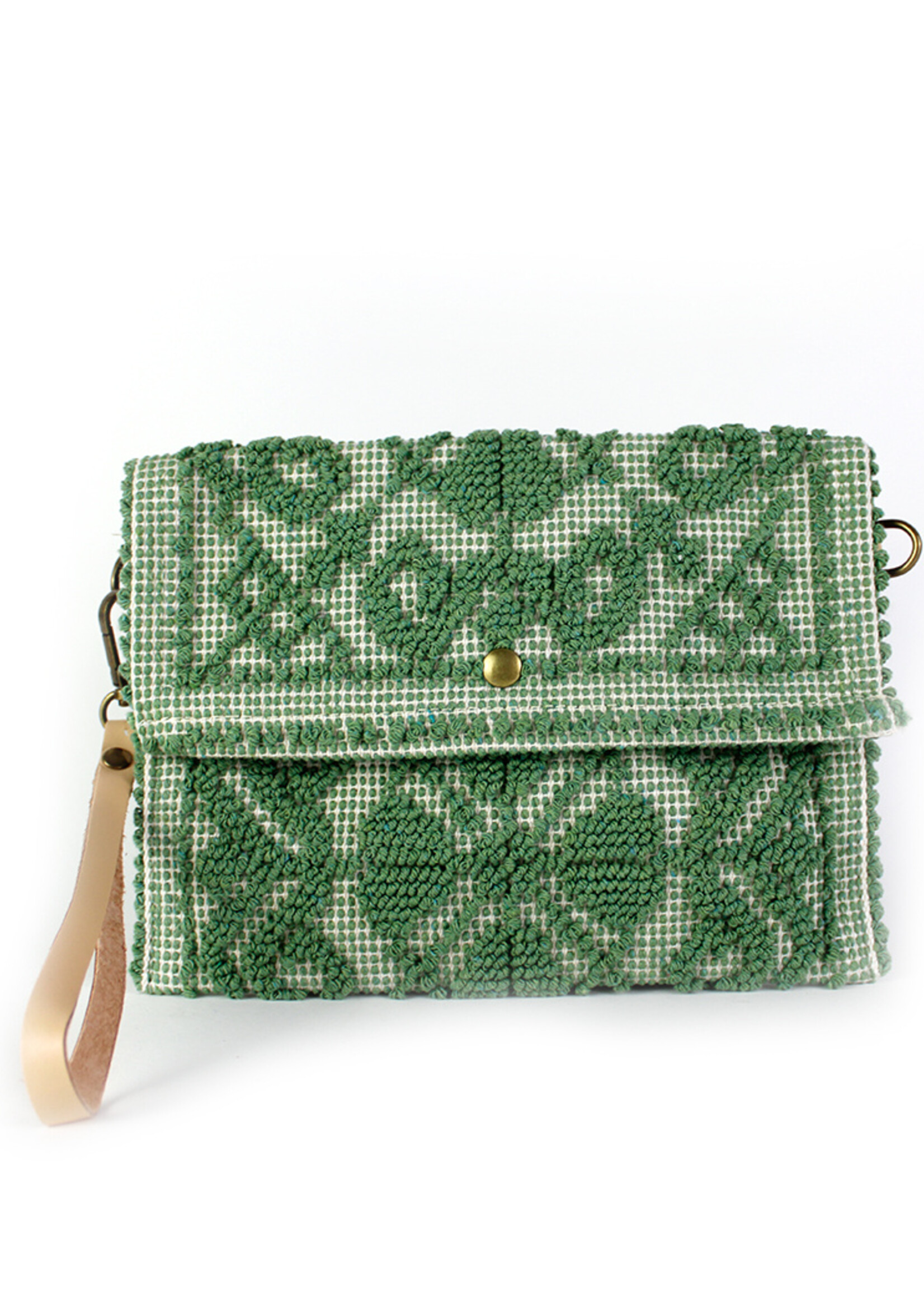 Ibiza Clutch met leren schouderband - Mosgroen