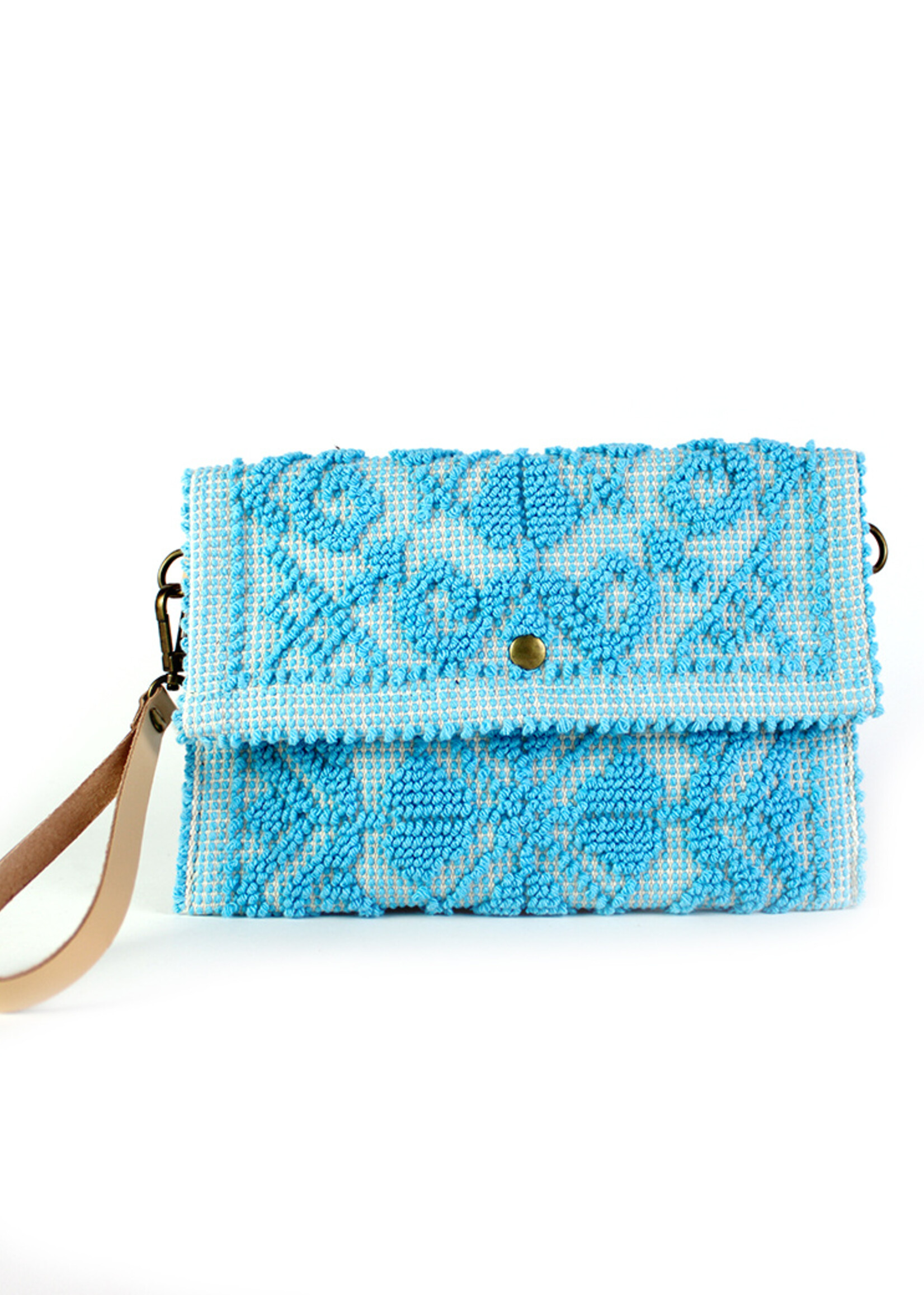 Ibiza Clutch met leren schouderband - Lichtblauw