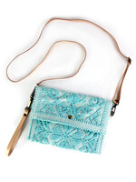 Ibiza Clutch met leren schouderband - Turquoise