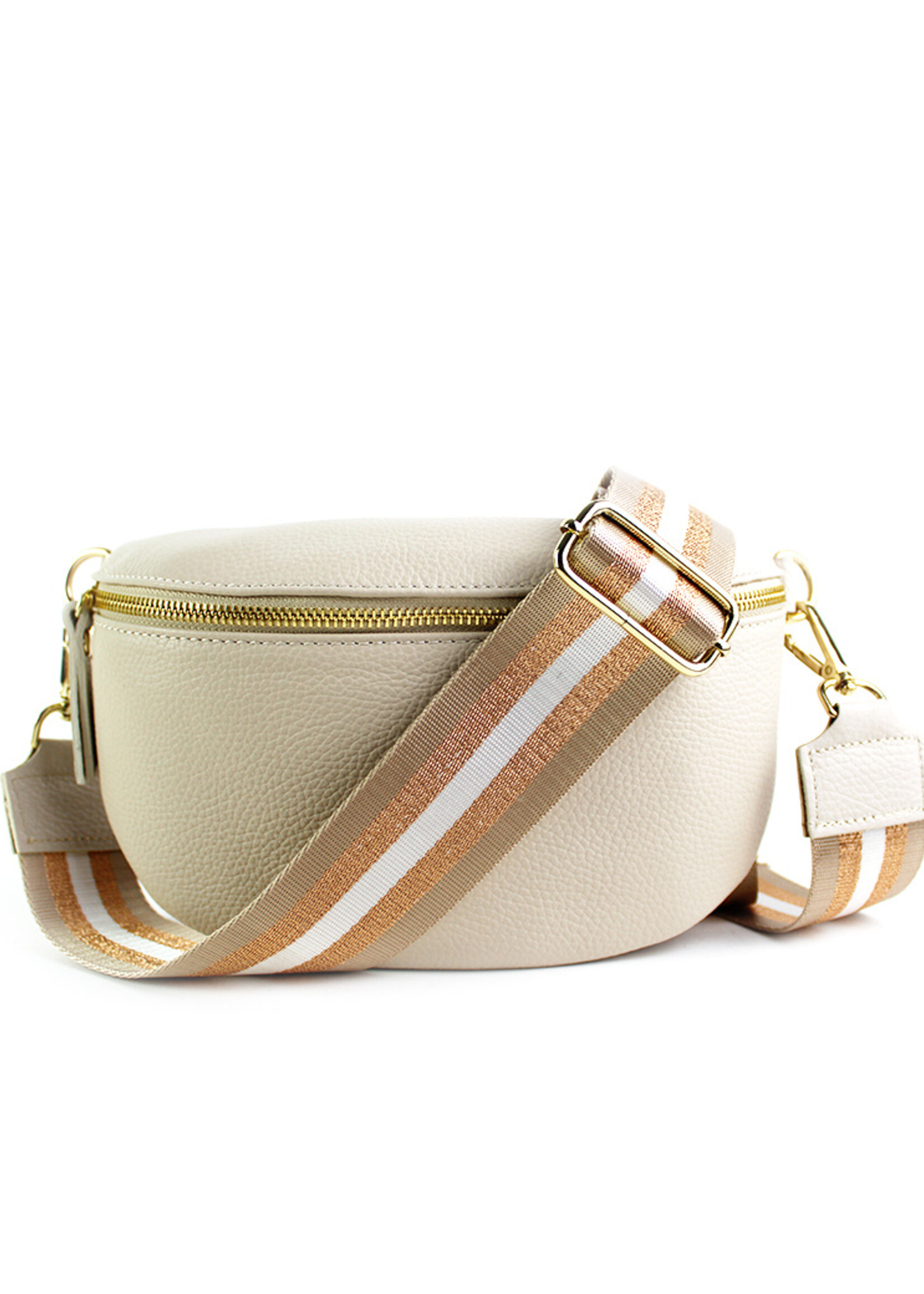 Leren heuptas | Bumbag | Beige | Metallic | Maat - M