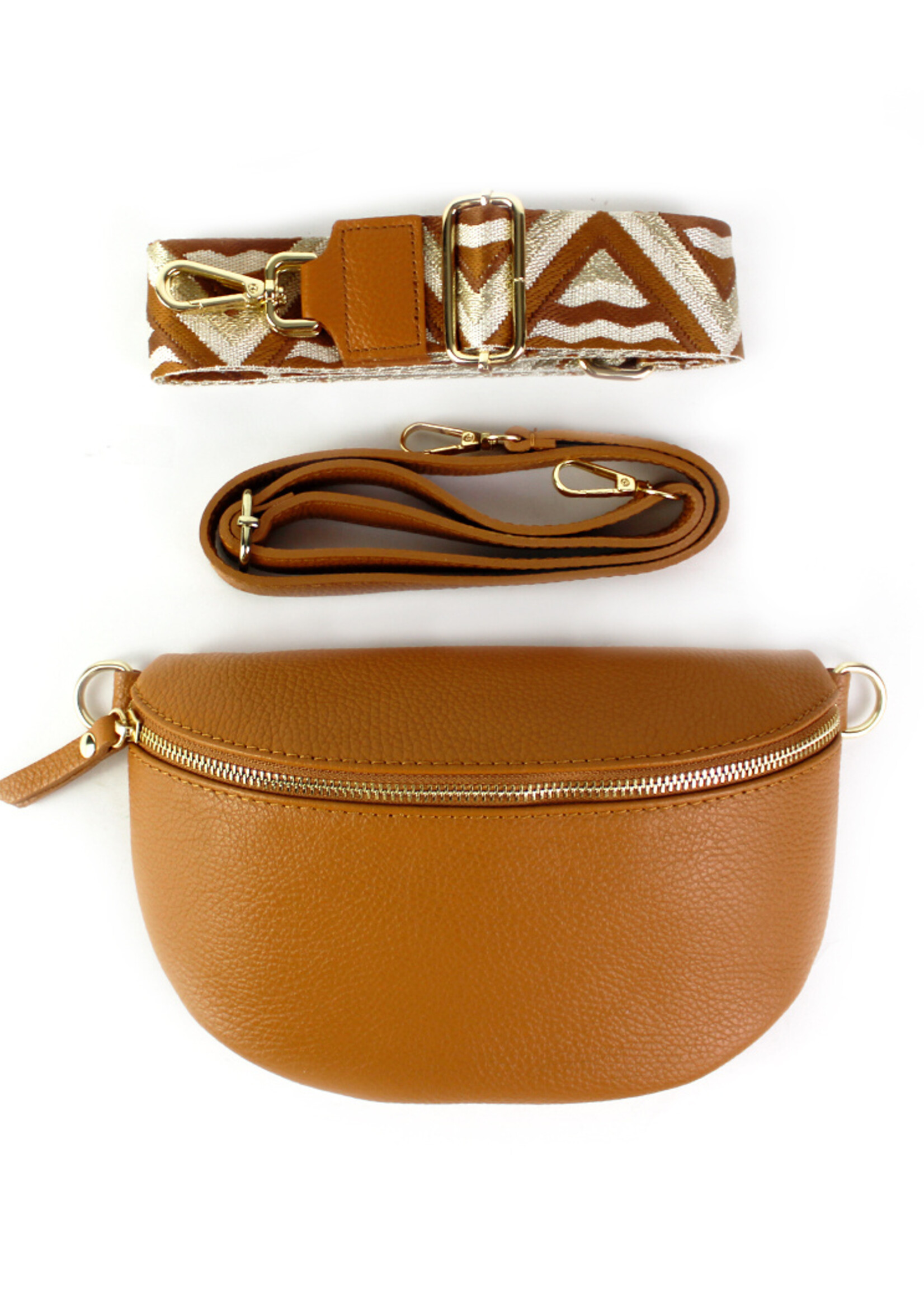 Leren heuptas | Bumbag | Camel | Zigzag | MEDIUM