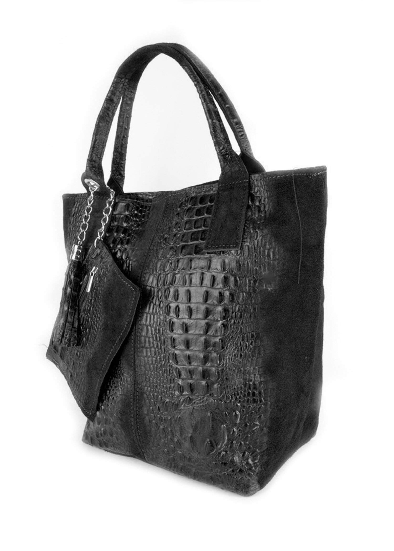 Suede Kroko Shopper | CLARA - Camel