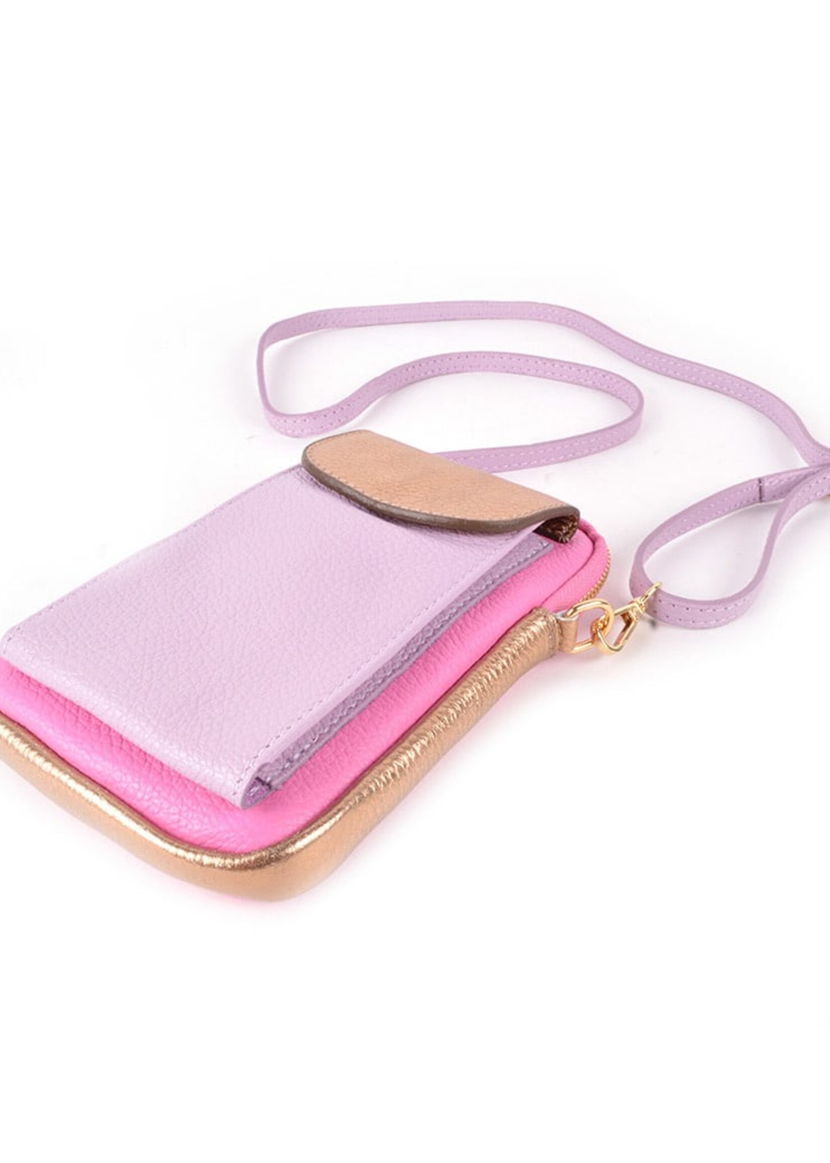 Leren Telefoontasje - Schoudertas | Multicolor | Roze-Lila