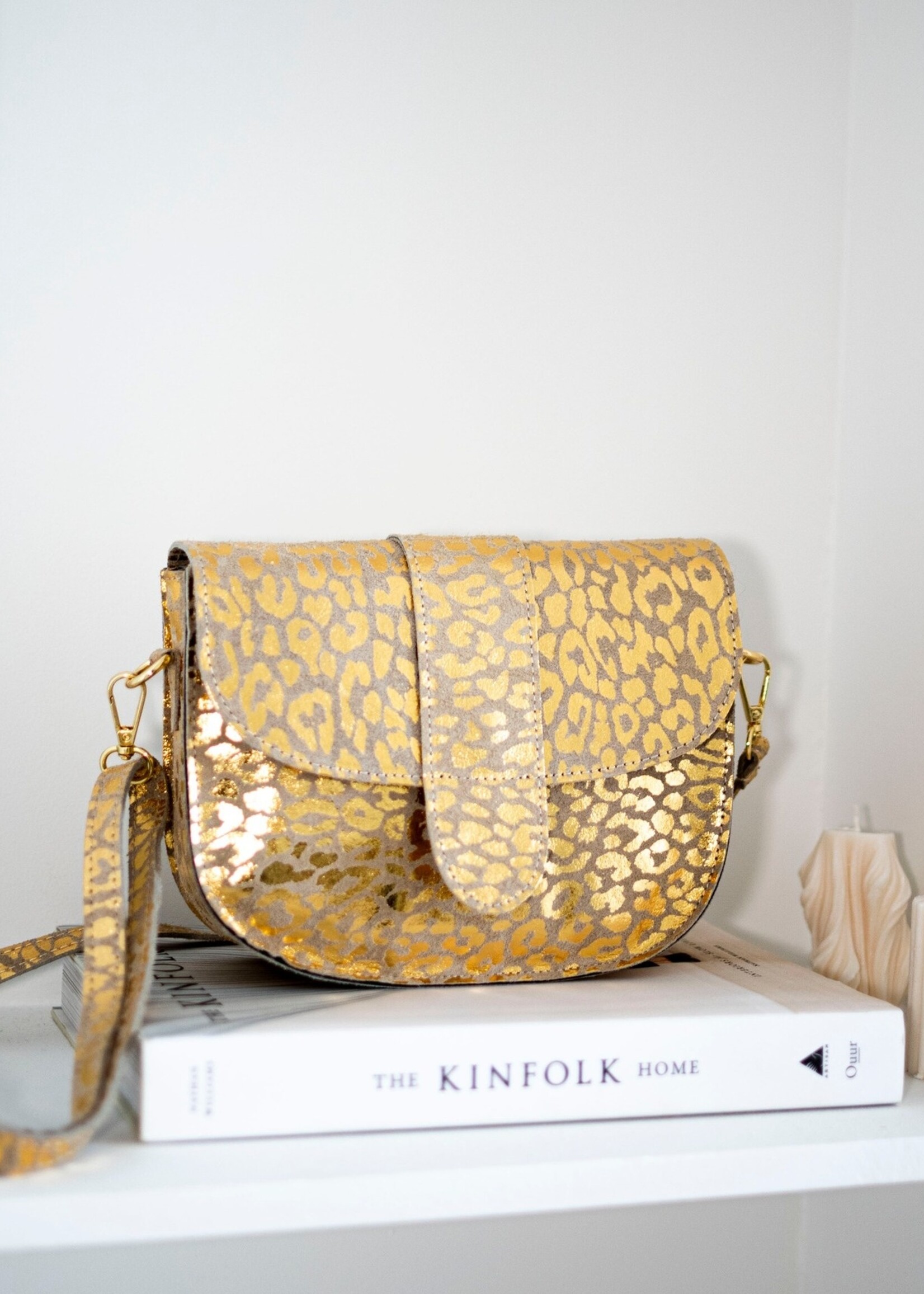 Leren Panter Metallic  Schoudertas | Goud