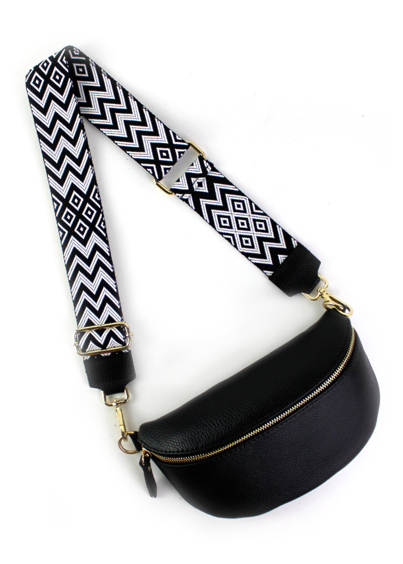 Leren heuptas | Bumbag SET | Zwart | Zigzag | MEDIUM