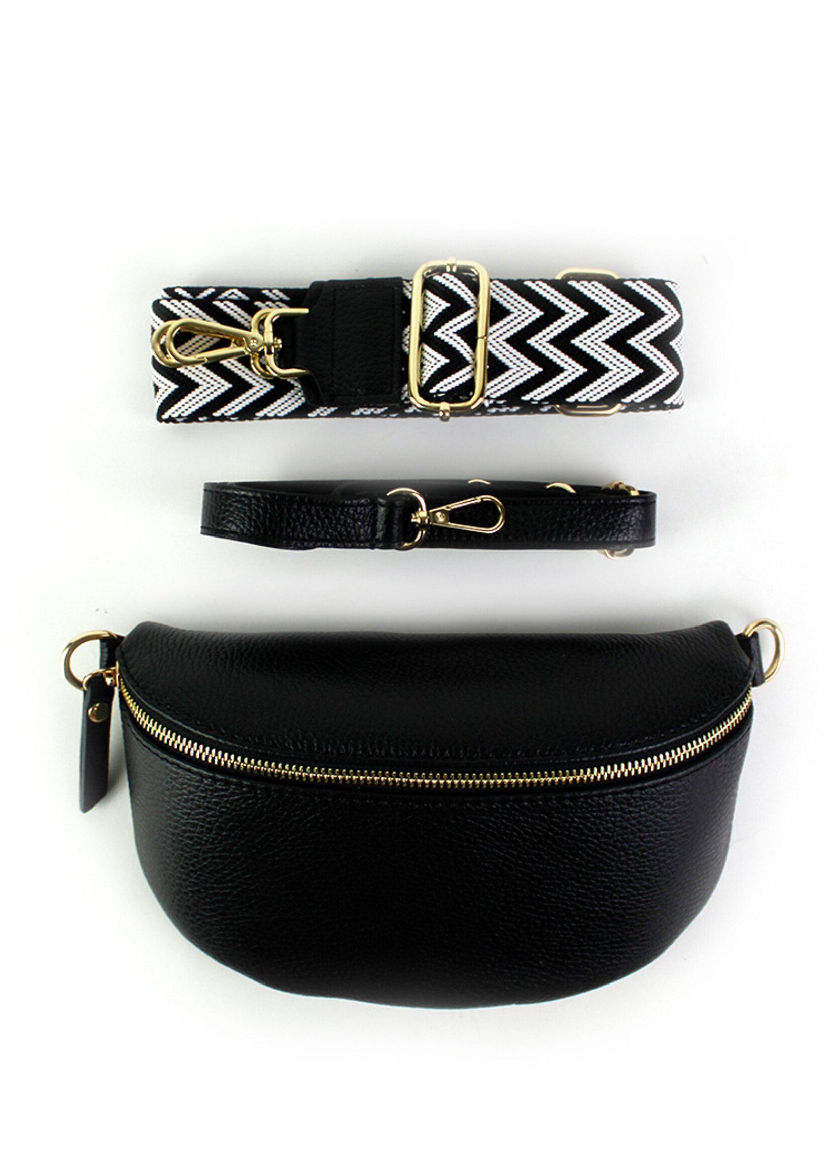 Leren heuptas | Bumbag SET | Zwart | Zigzag | MEDIUM