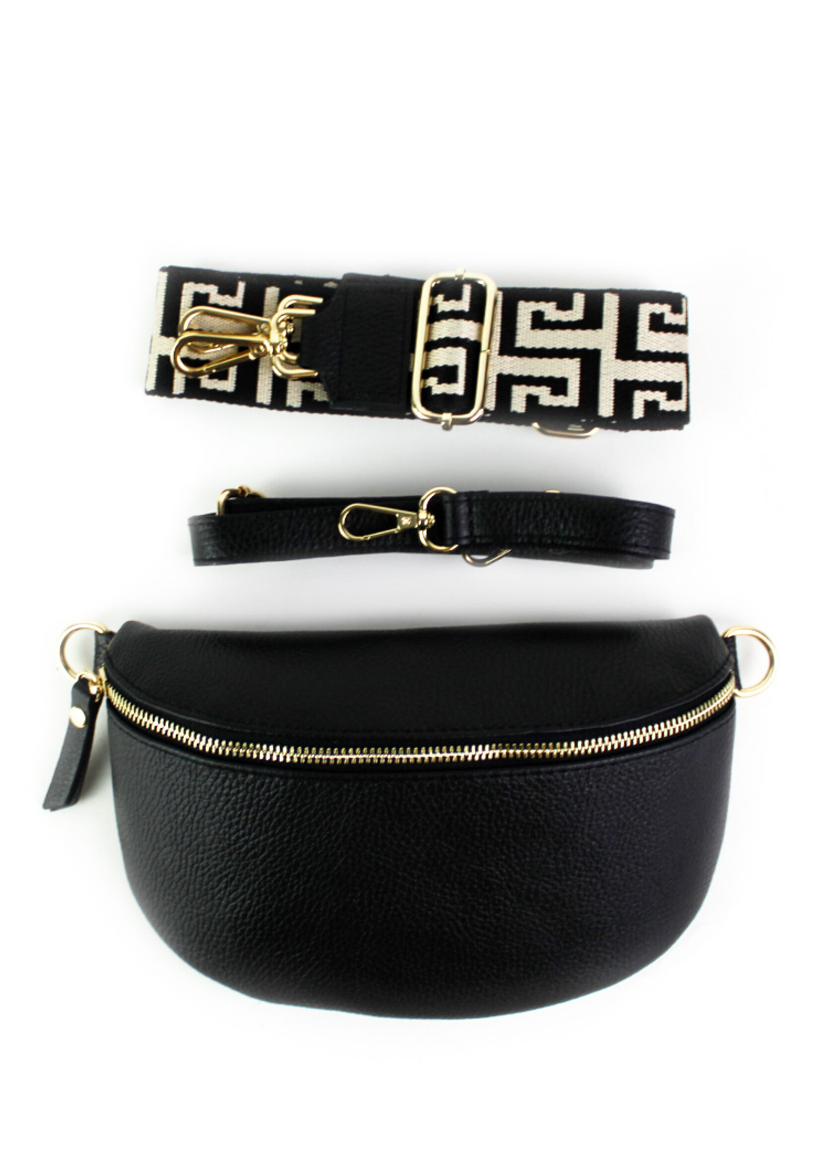 Leren heuptas | Bumbag SET | Zwart | Monochroom | MEDIUM