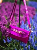 Leren schoudertas metallic | Zoë | Fuchsia