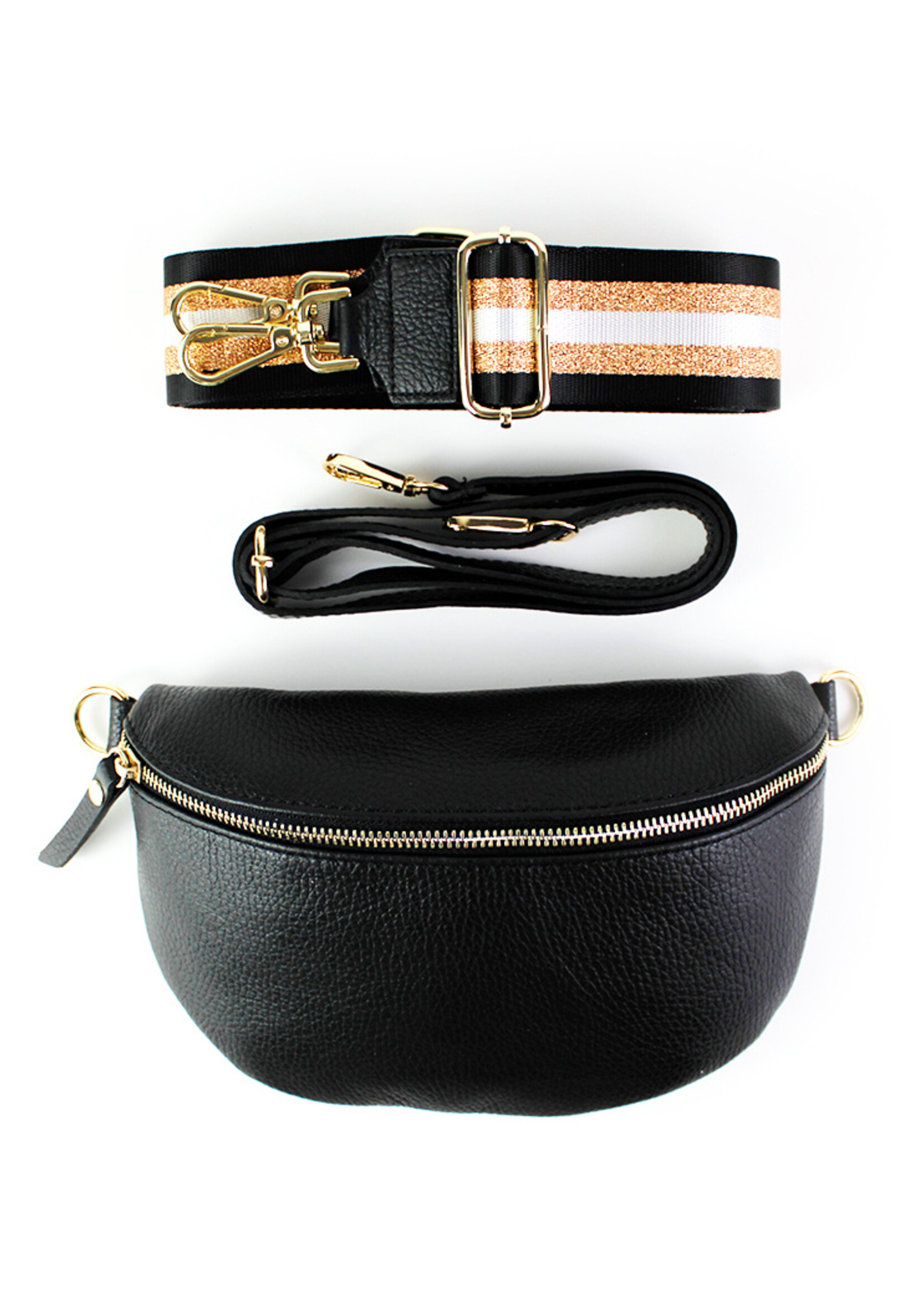 Leren heuptas | Bumbag SET | Zwart | Metallic | MEDIUM