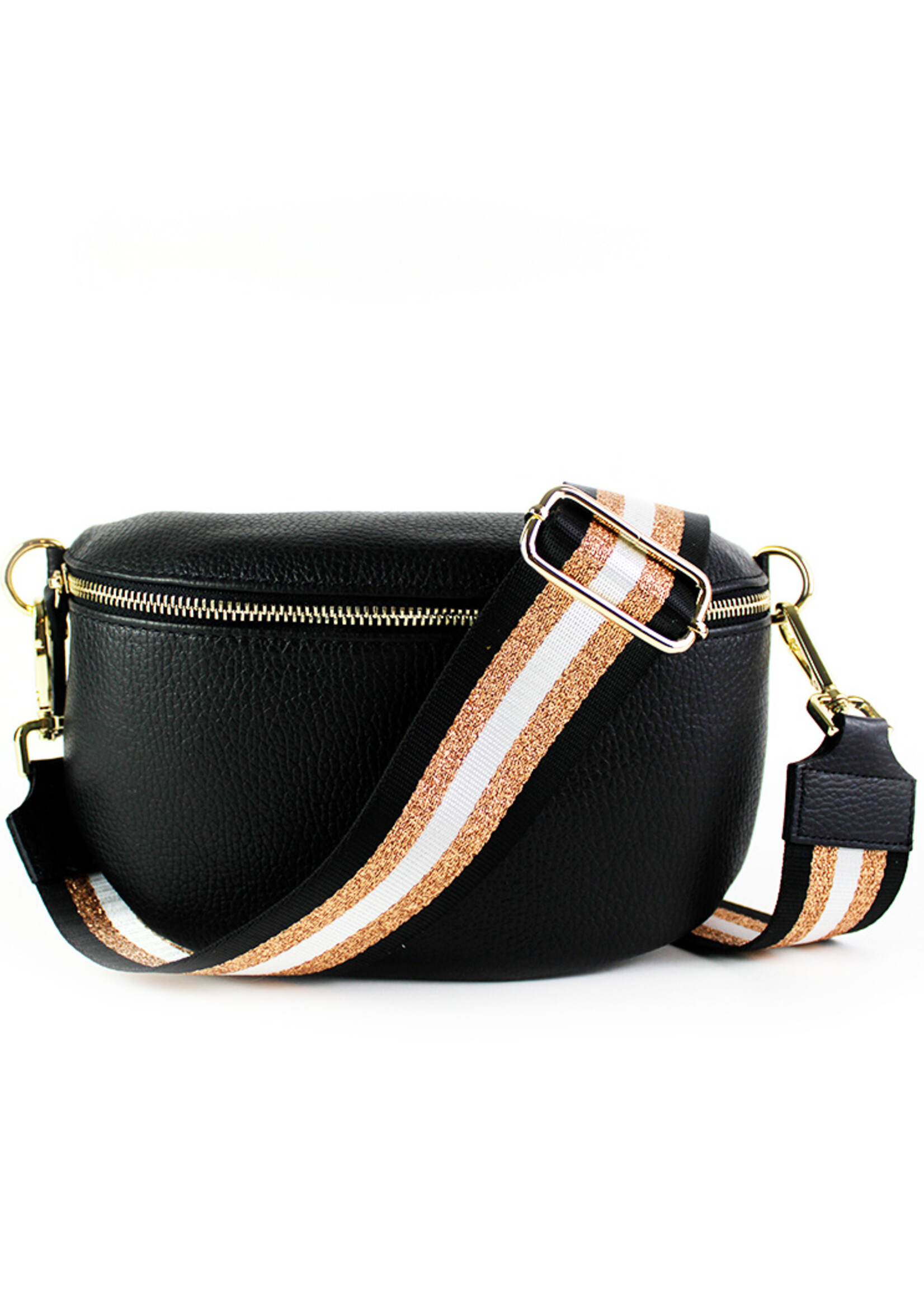 Leren heuptas | Bumbag SET | Zwart | Metallic | MEDIUM