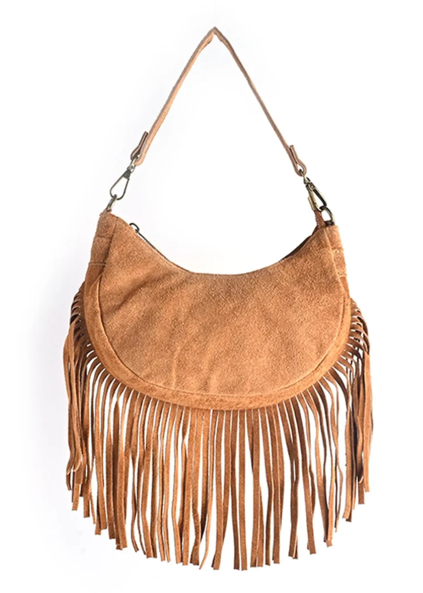 Suede Schoudertas | Franjes | Camel