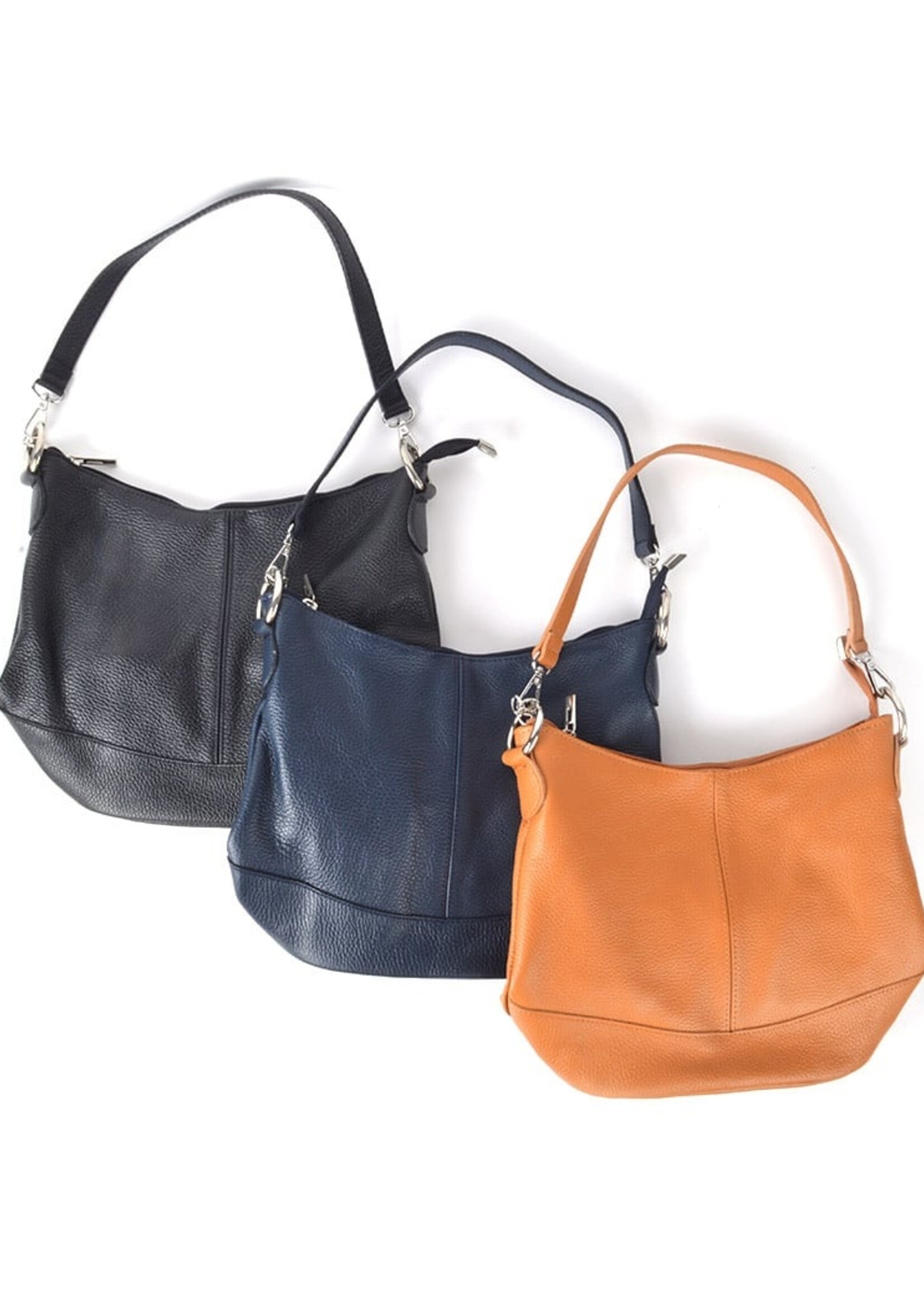 Leren schoudertas | Lara | Zwart-Donkerblauw-Camel