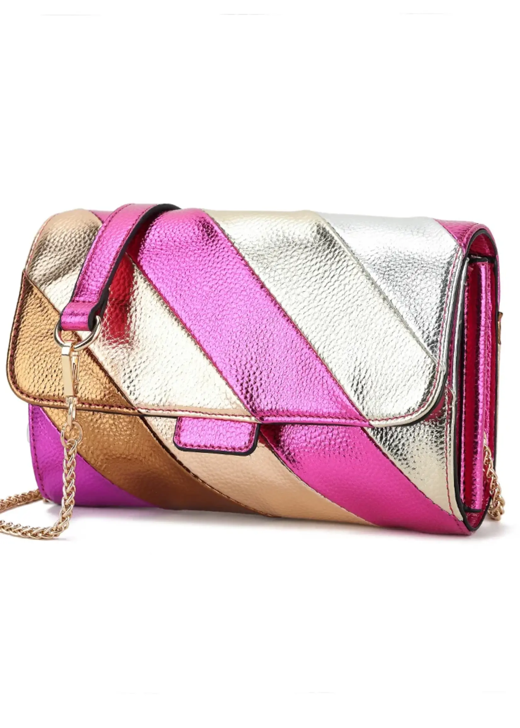 Kunstlederen rainbow clutch/schoudertas metallic | Zwart