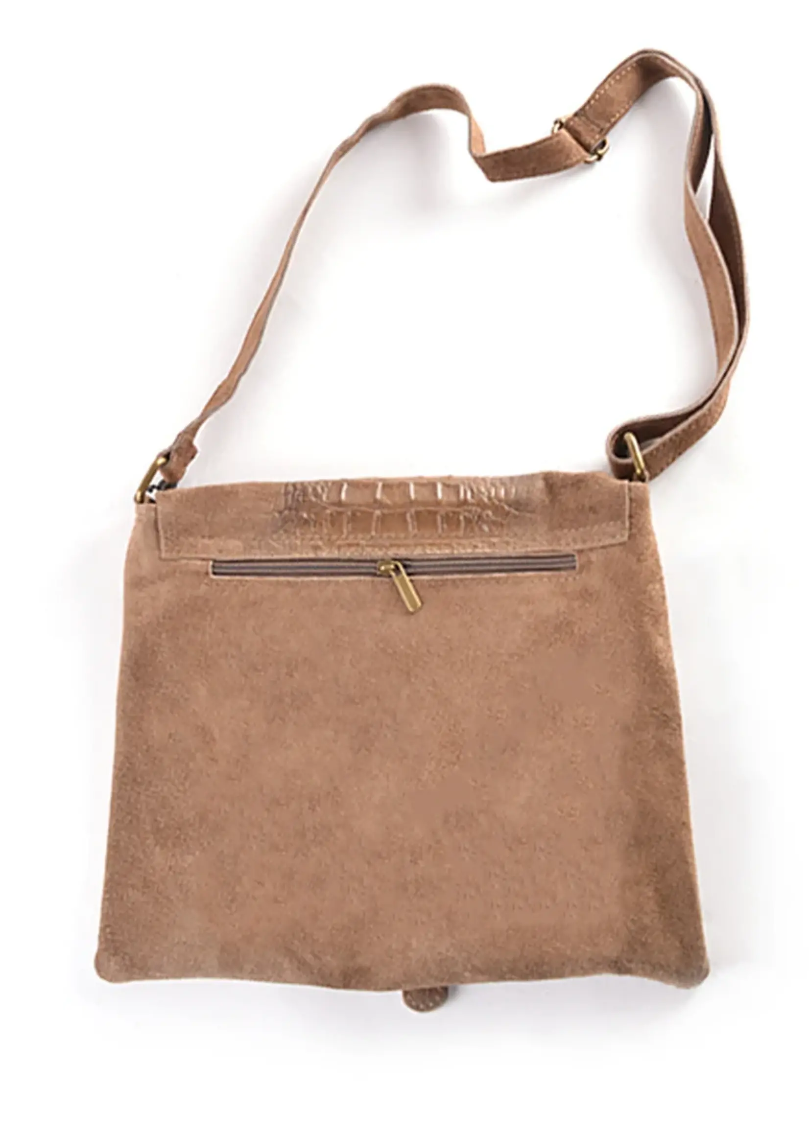 Suede Kroko Schoudertas | Laura | Camel