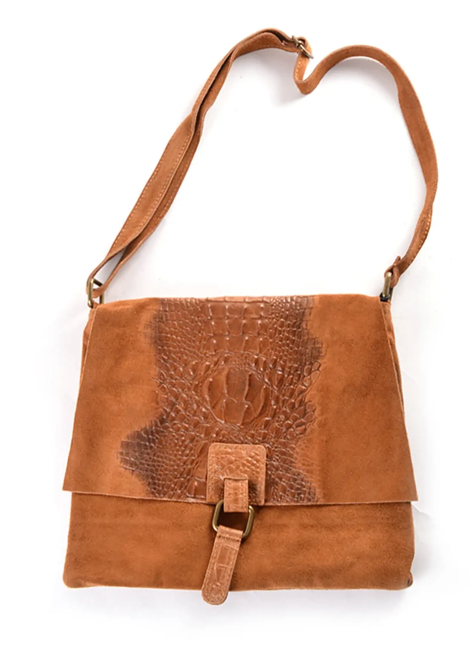 Suede Kroko Schoudertas | Laura | Camel