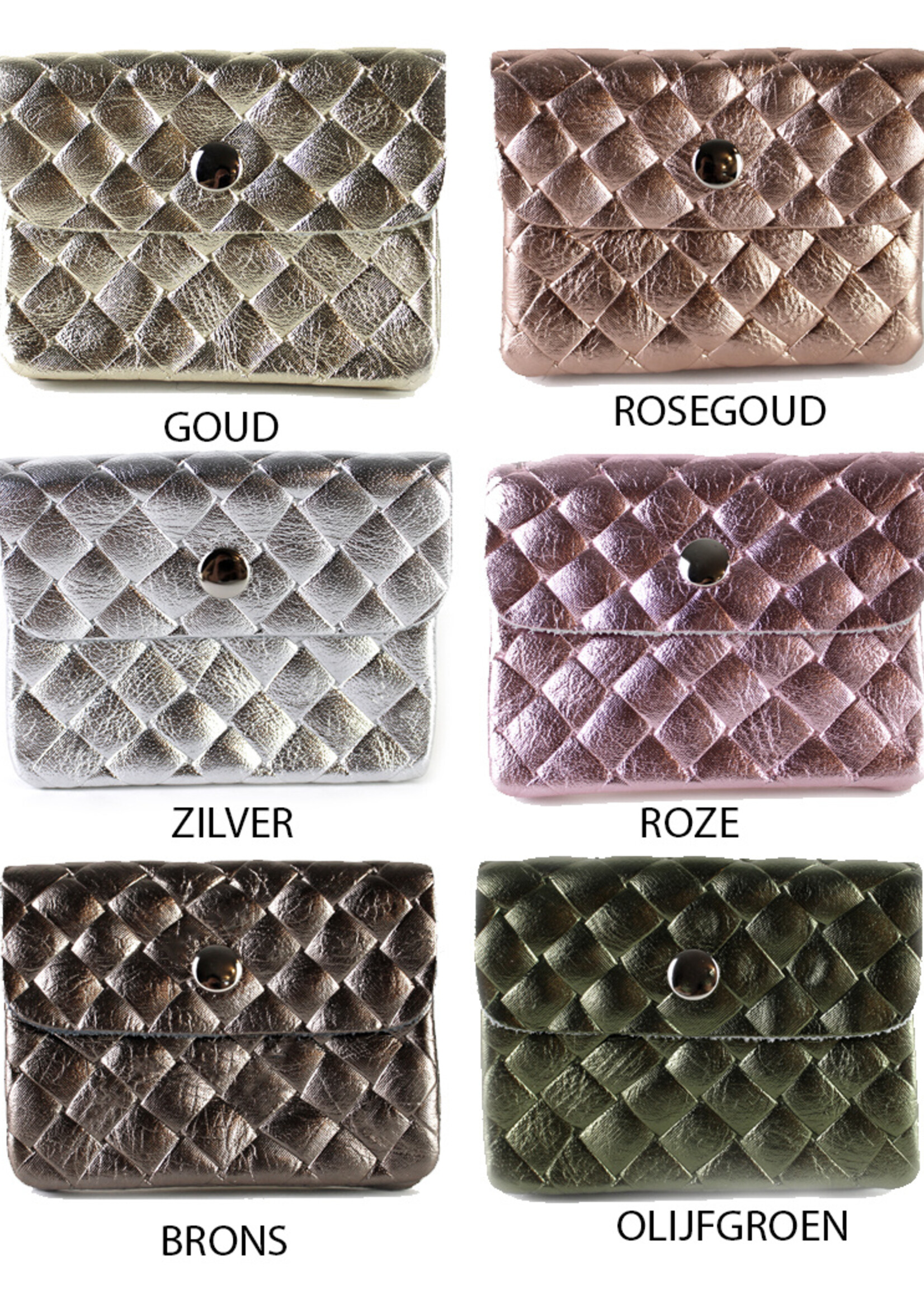 Leren metallic portemonnee | Gevlochten | Meerdere kleuren