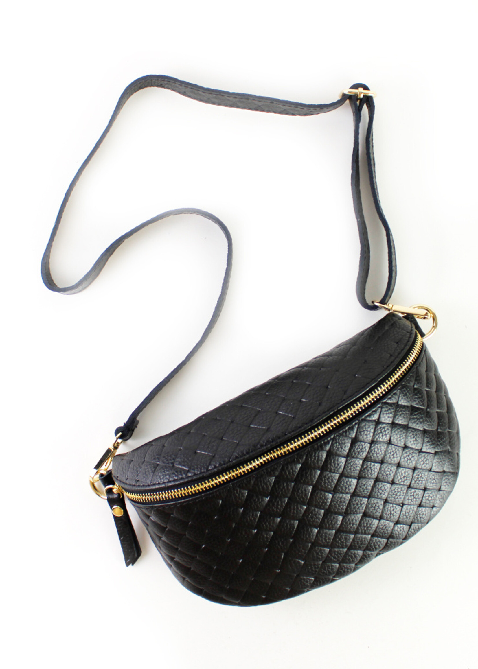 Leren heuptas | Bumbag | Gevlochten | Medium | Zwart