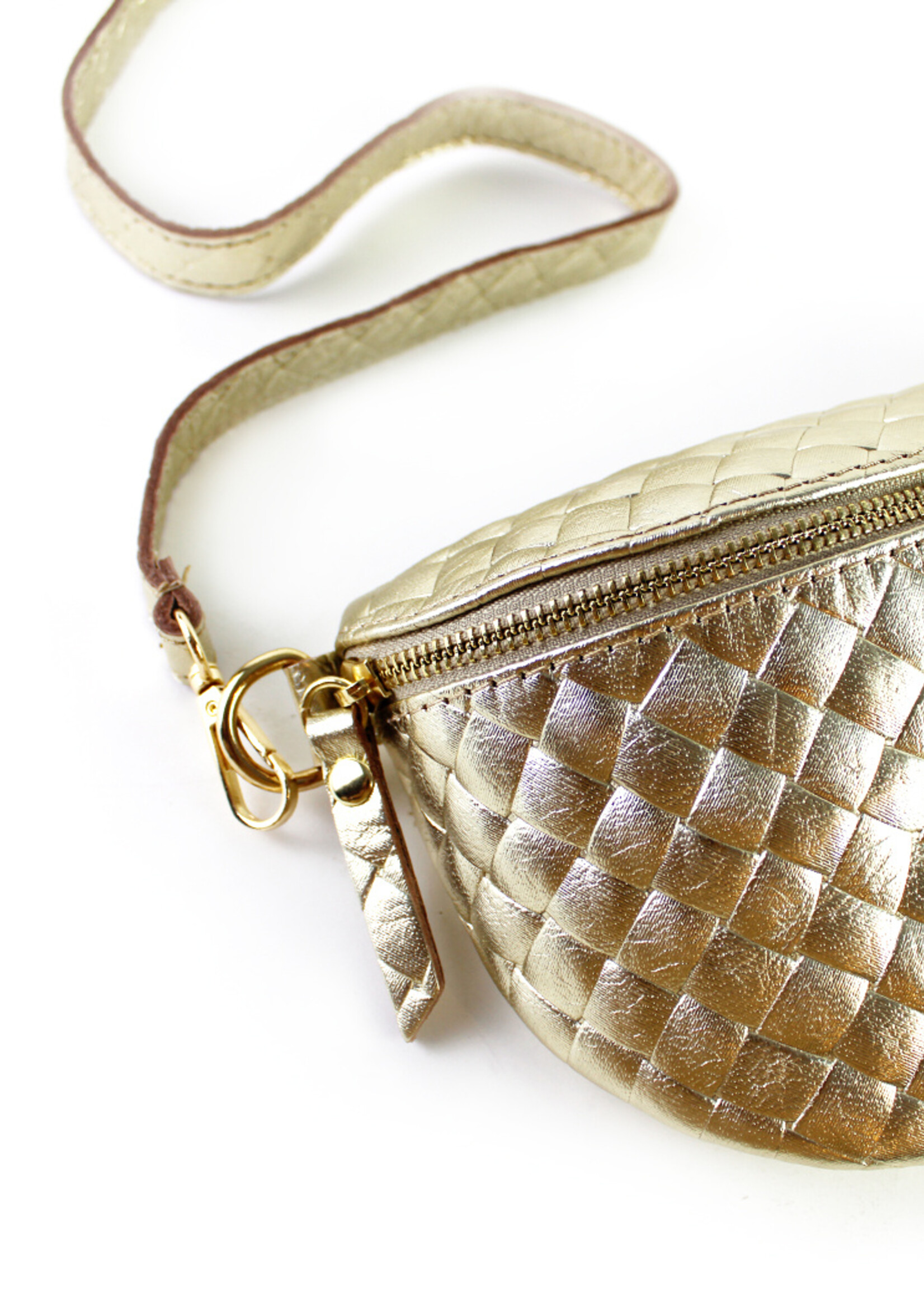Leren heuptas | Bumbag | Gevlochten | Medium | Goud