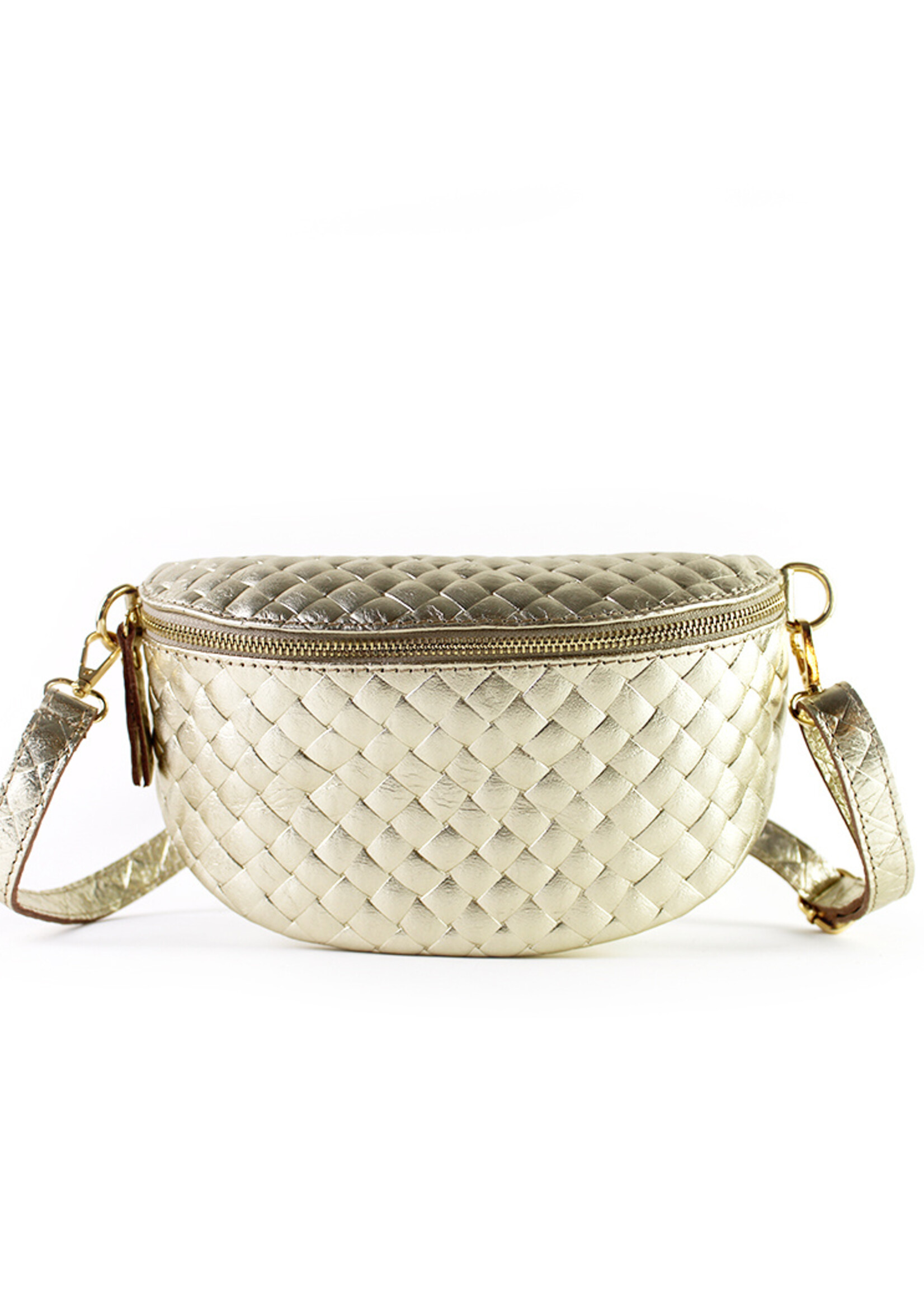 Leren heuptas | Bumbag | Gevlochten | Medium | Goud