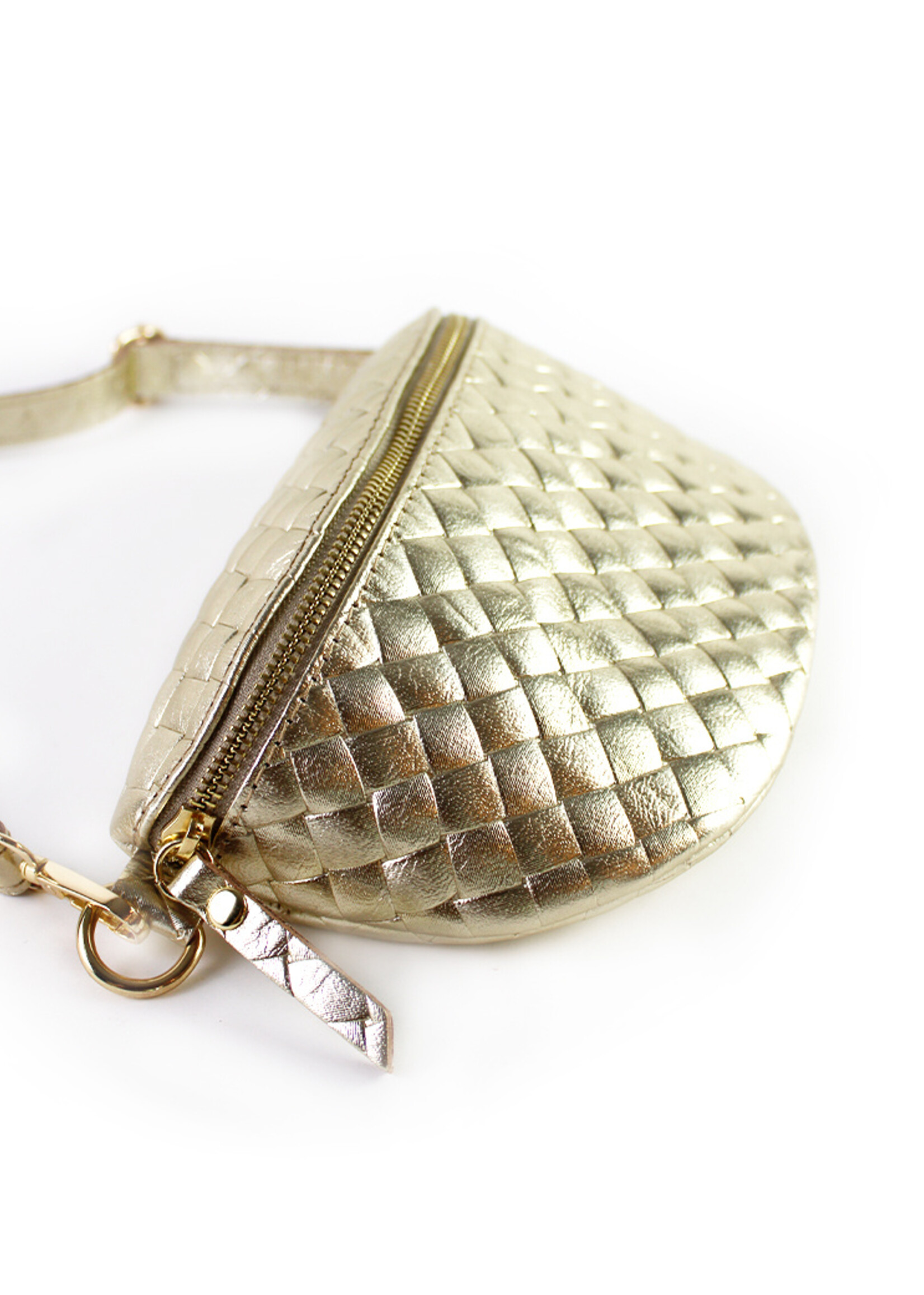 Leren heuptas | Bumbag | Gevlochten | Medium | Goud