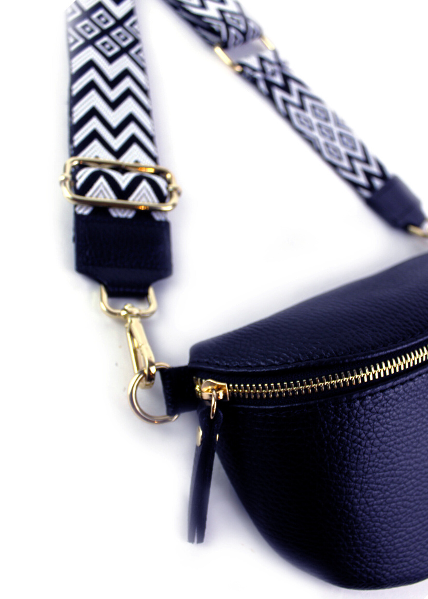 Leren heuptas | Bumbag SET | Donkerblauw | Zigzag | MEDIUM