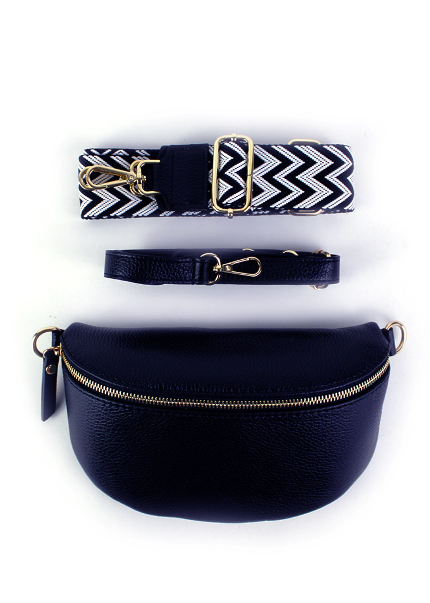 Leren heuptas | Bumbag SET | Donkerblauw | Zigzag | MEDIUM