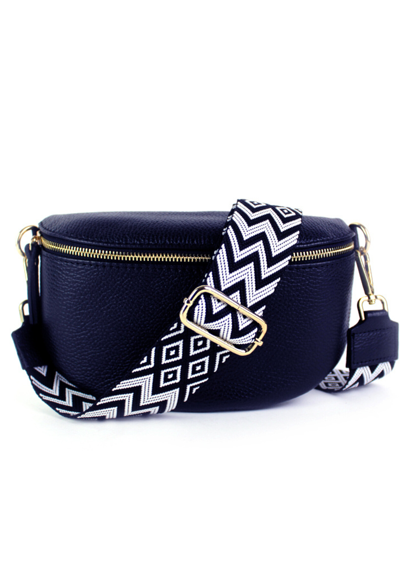 Leren heuptas | Bumbag SET | Donkerblauw | Zigzag | MEDIUM