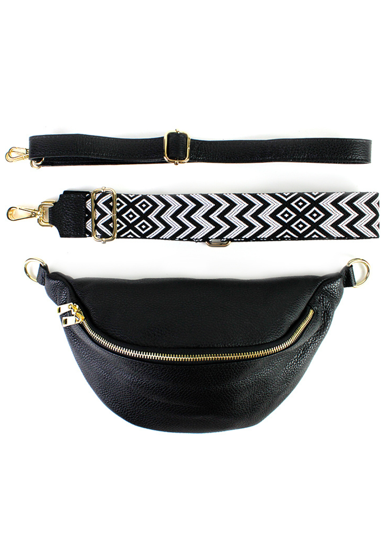Leren heuptas Yumi Zwart - SET ZIGZAG