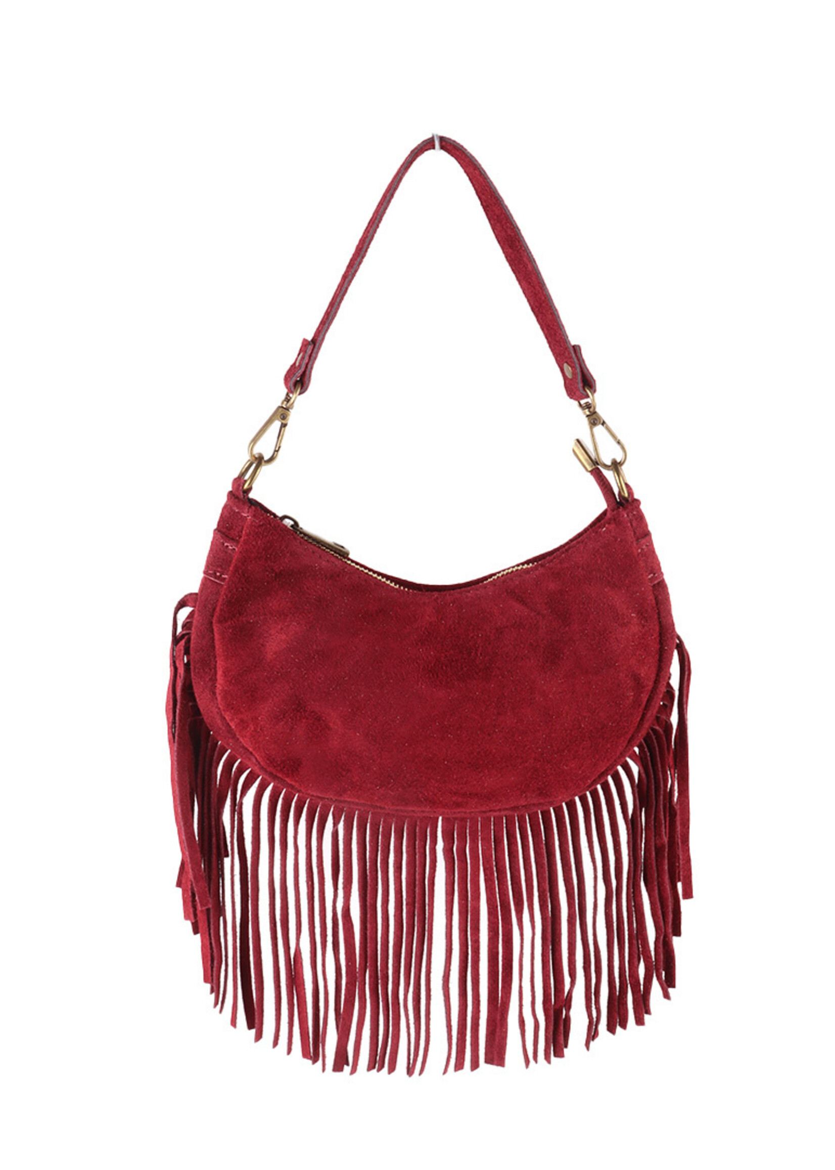 Suede Schoudertas | Franjes | Bordeaux