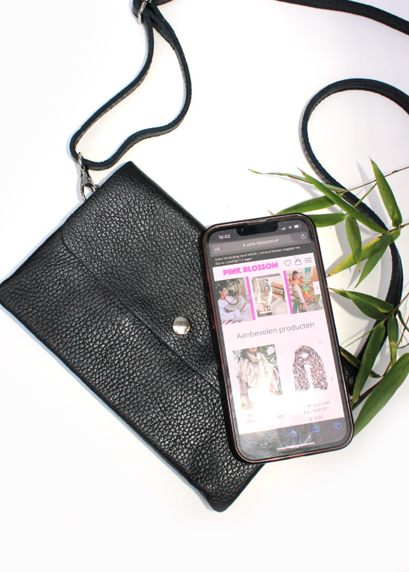 Leren metallic schoudertas Marèn | Koffie