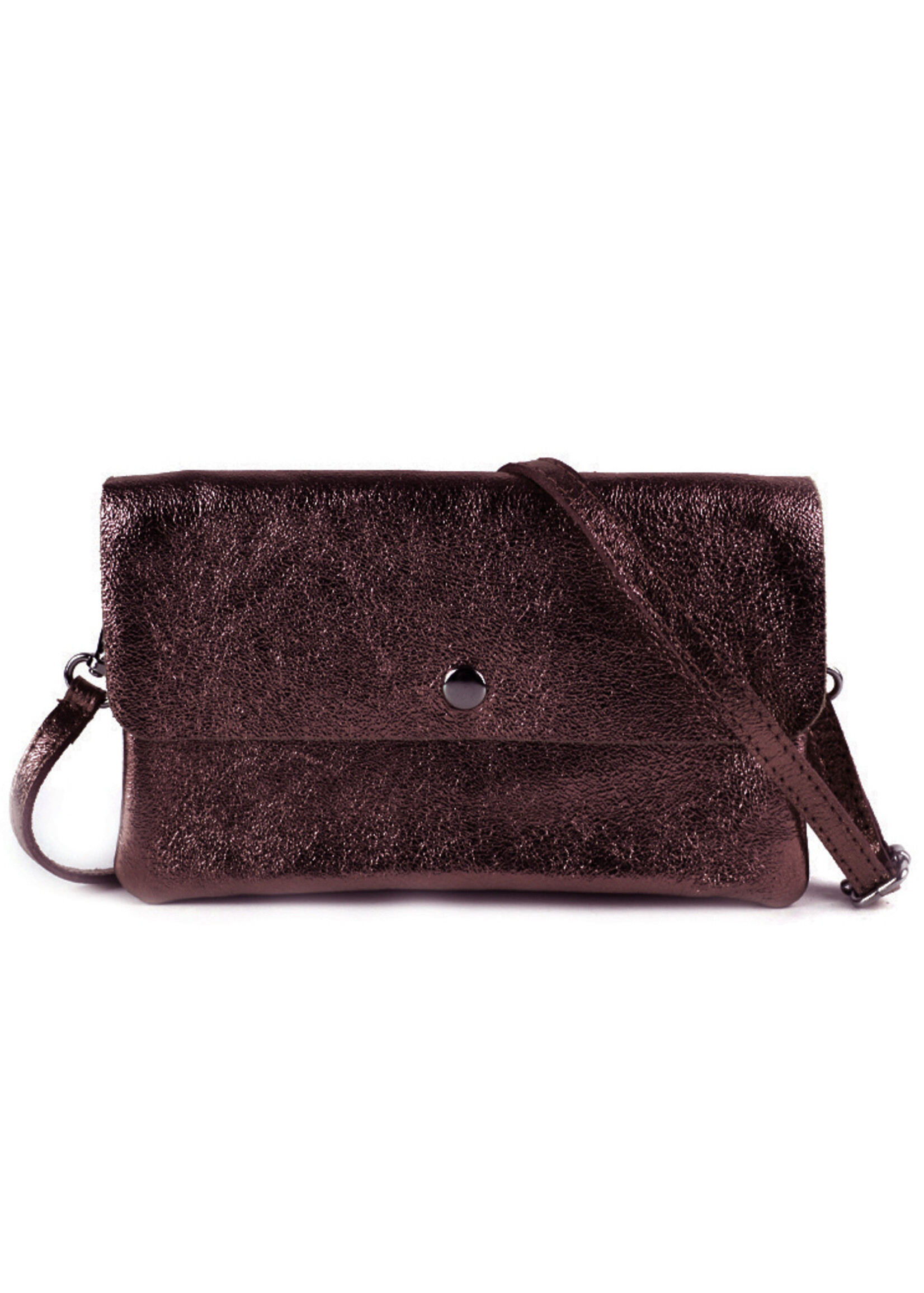 Leren metallic schoudertas Marèn | Koffie