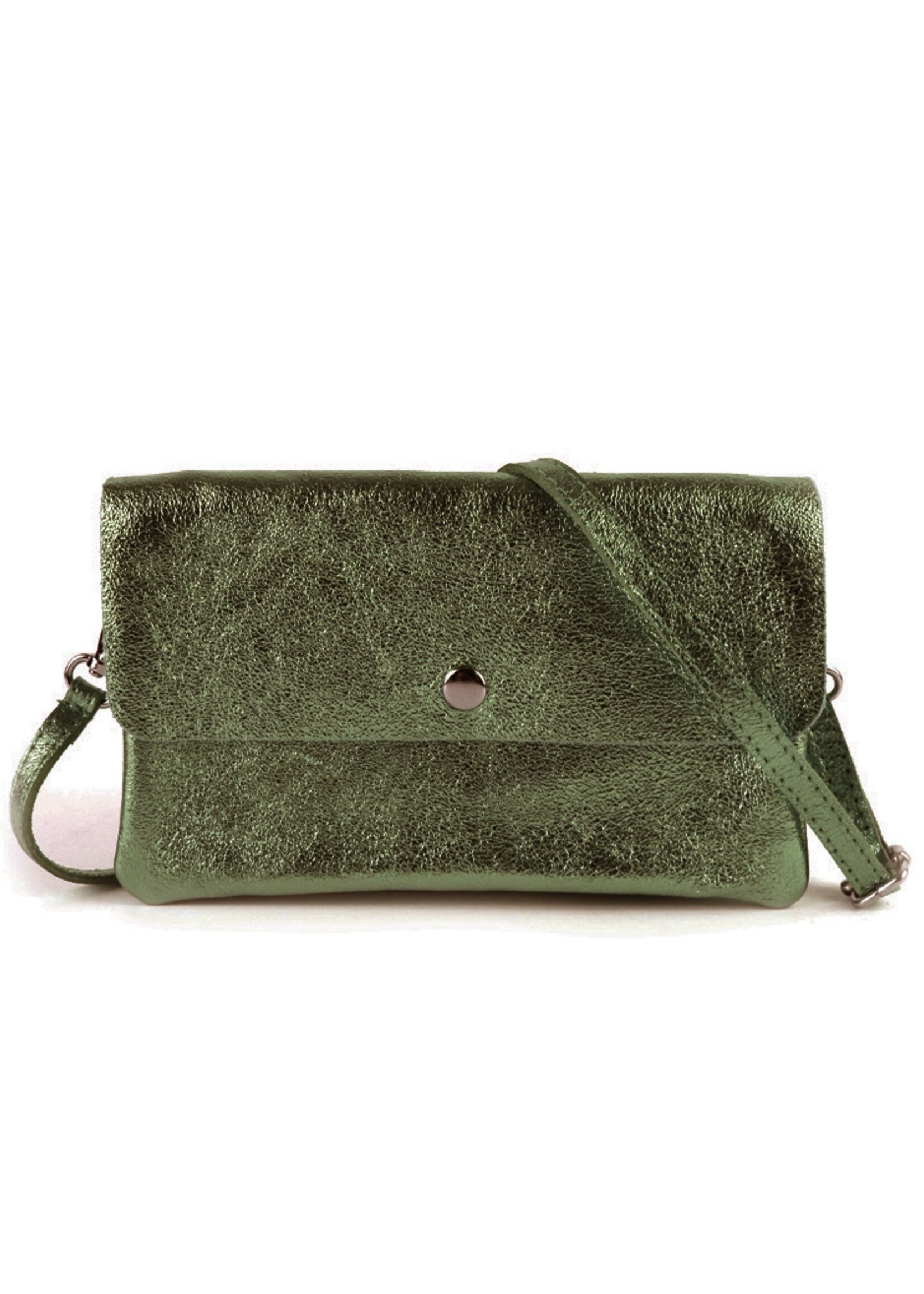 Leren metallic schoudertas Marèn | Olijfgroen