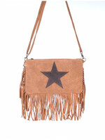 Suede schoudertasje ster met franjes | Saskia | Camel