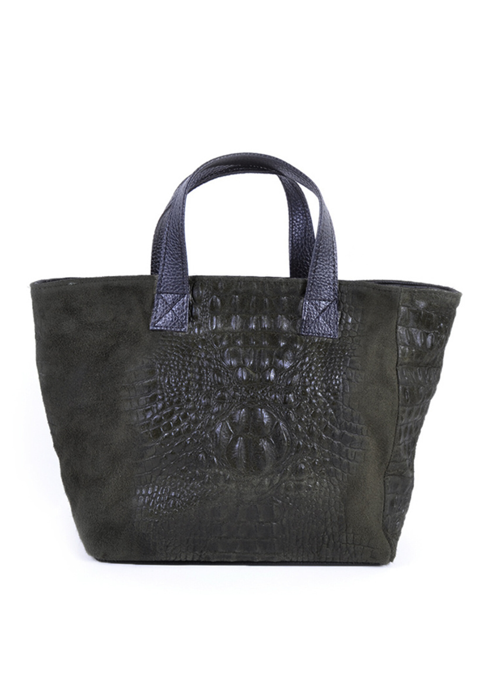 Suede handtas Kroko Helena Olijfgroen