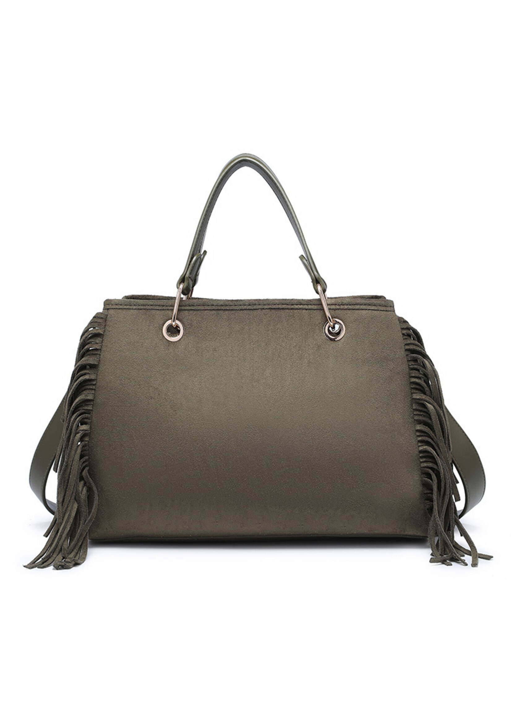 Kunst suede handtas | Aleida| Zwart | Beige | Olijfgroen