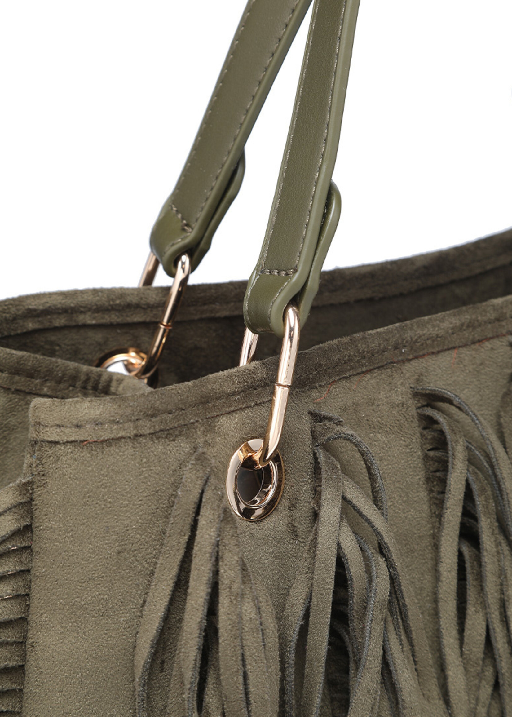 Kunst suede handtas | Aleida| Zwart | Beige | Olijfgroen