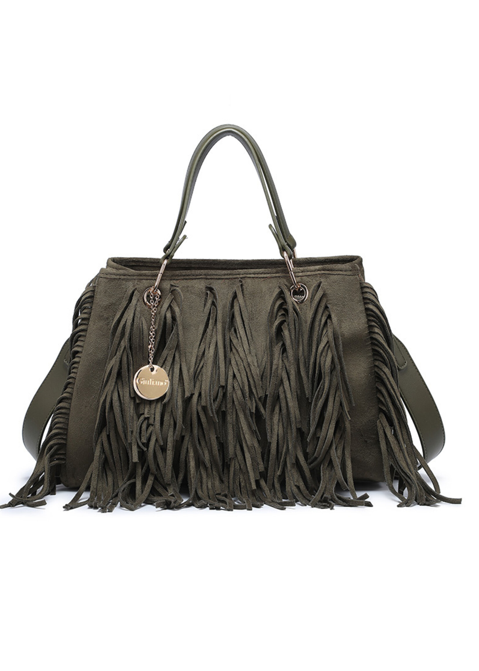 Kunst suede handtas | Aleida| Zwart | Beige | Olijfgroen