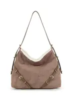 Kunst suede schoudertas | Mirrene | Zwart-Bruin-Taupe