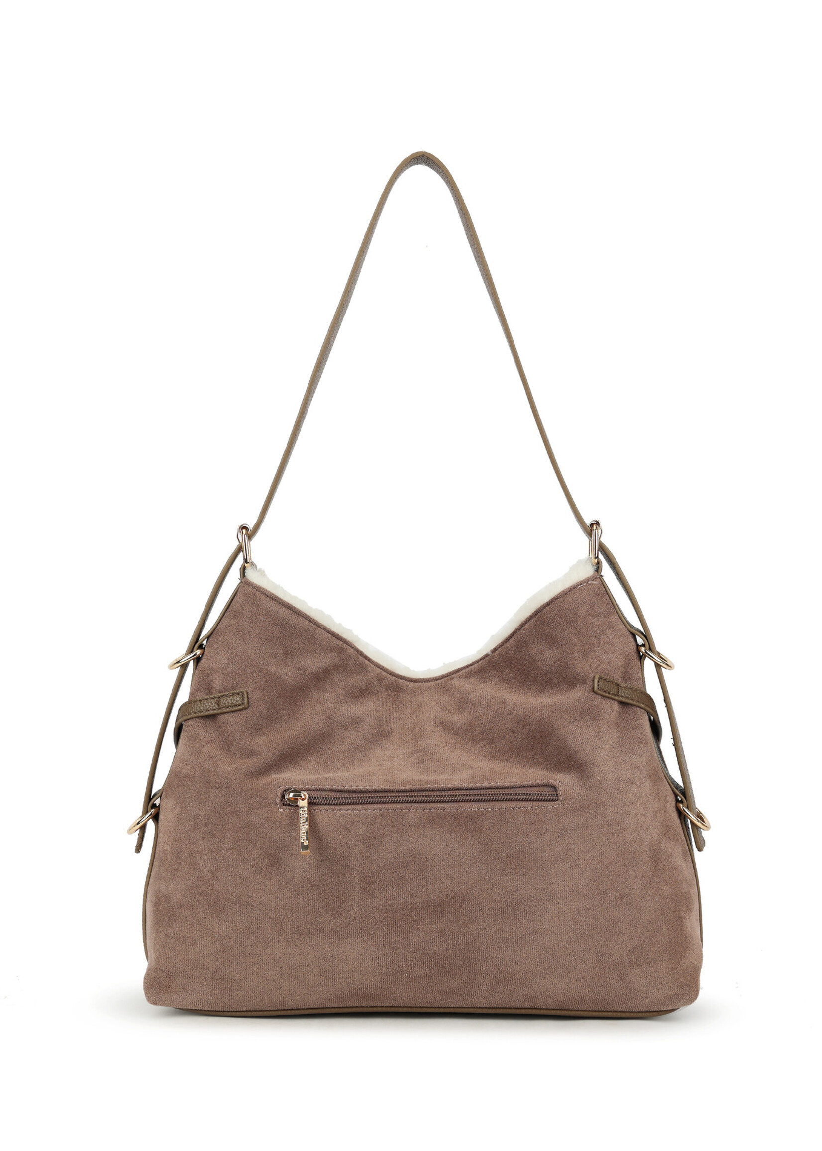 Kunst suede schoudertas | Mirrene | Zwart-Bruin-Taupe