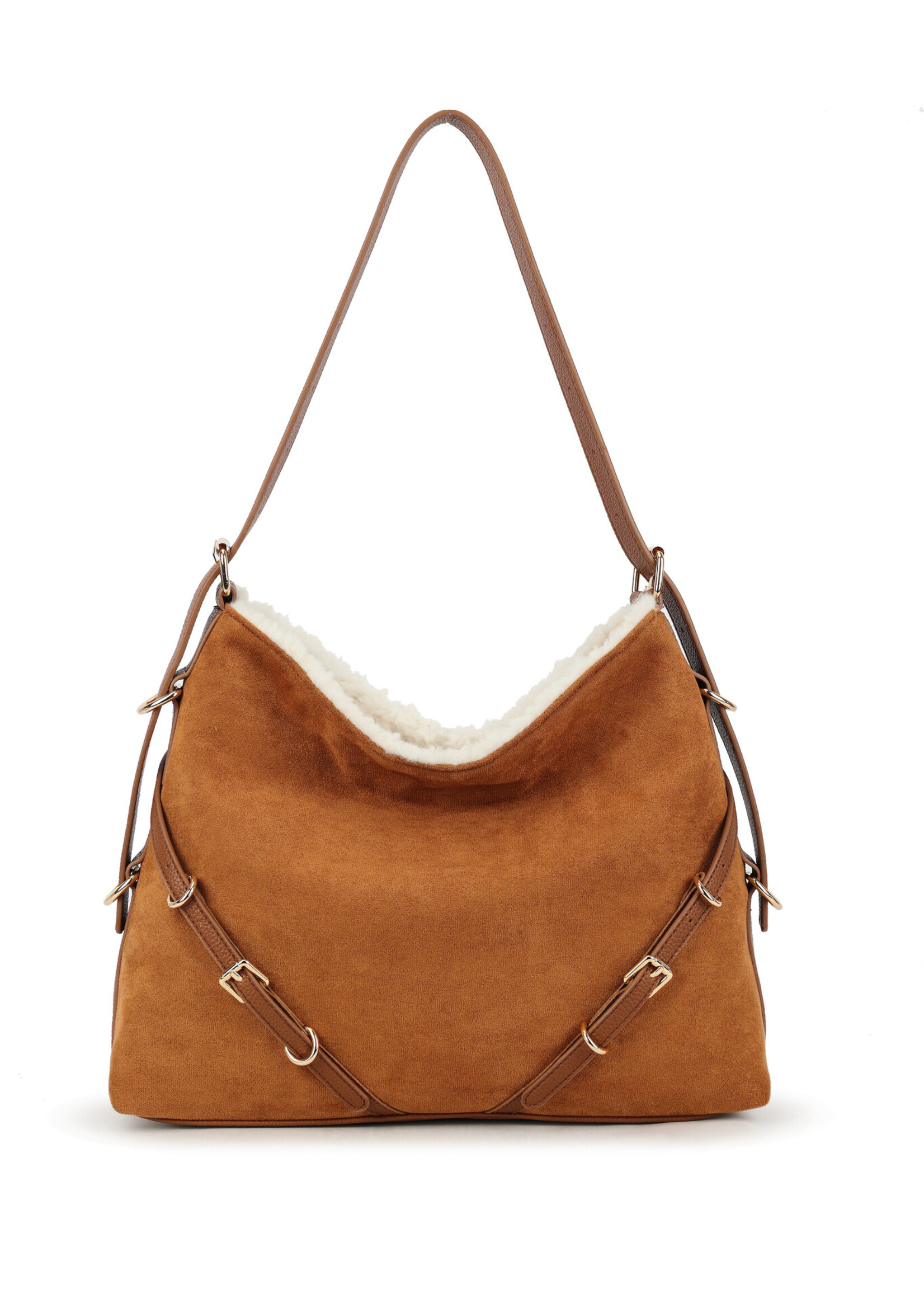 Kunst suede schoudertas | Mirrene | Zwart-Bruin-Taupe