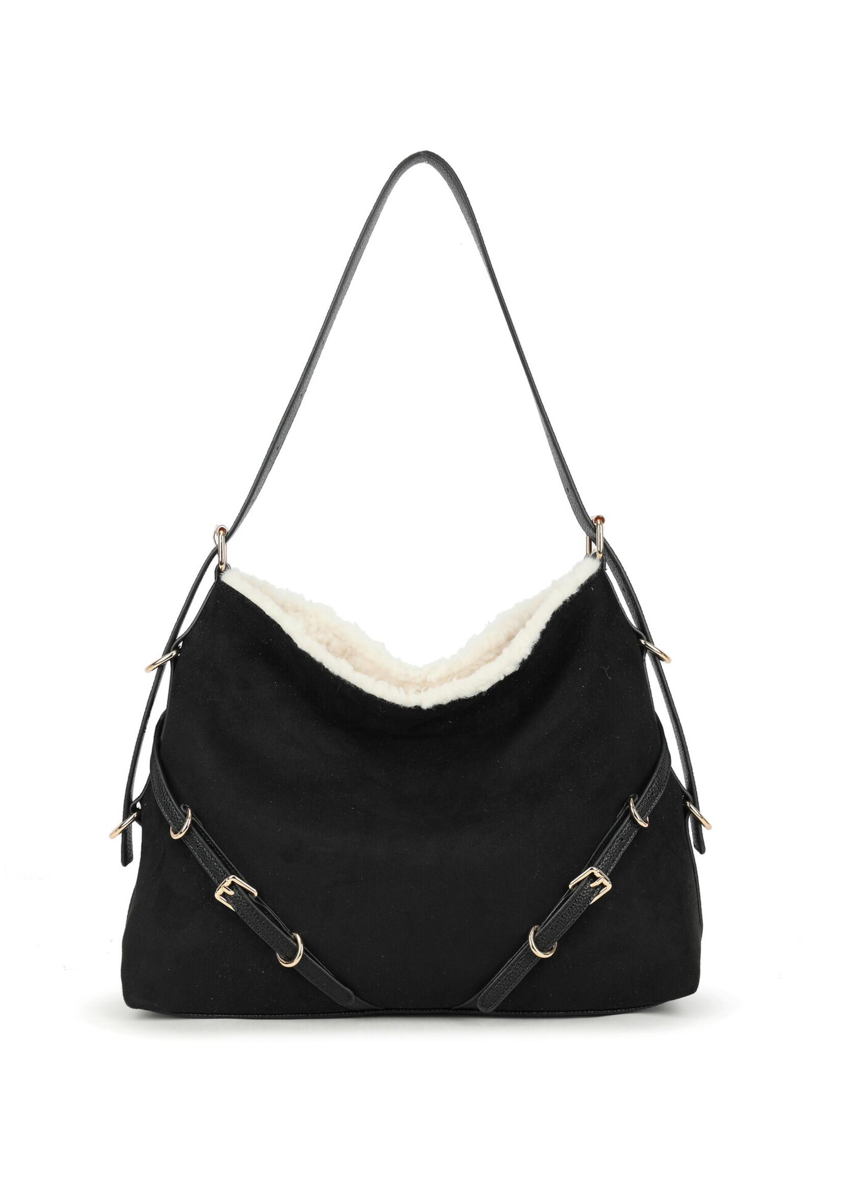 Kunst suede schoudertas | Mirrene | Zwart-Bruin-Taupe