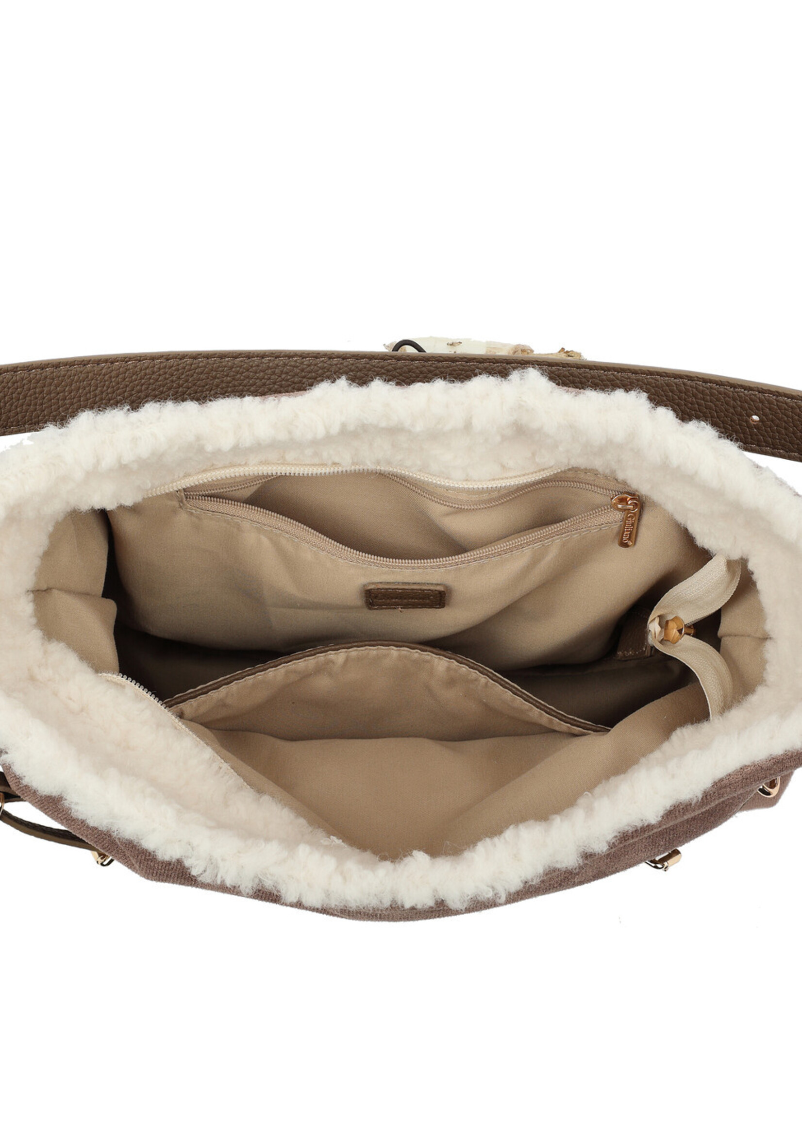 Kunst suede schoudertas | Mirrene | Zwart-Bruin-Taupe