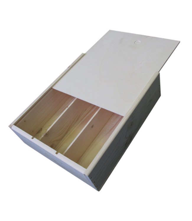 Houten wijnkist met schuifdeksel voor 3 flessen